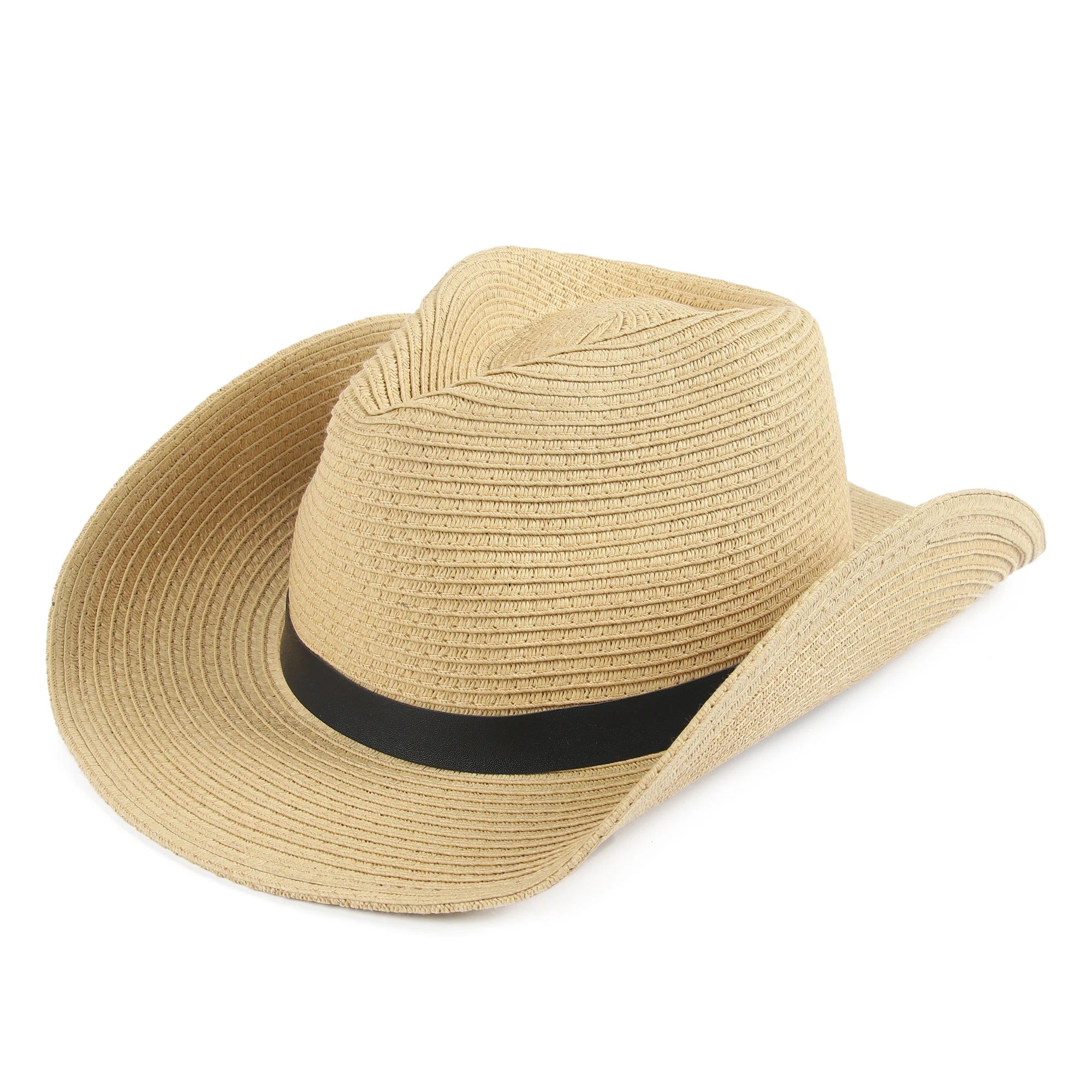 SH-1009 Striped Style Women's/Men's Paper Summer Sun Beach Straw Western Cowboy Hat Strap Outdoor Wide Brim Hat for Daily Party