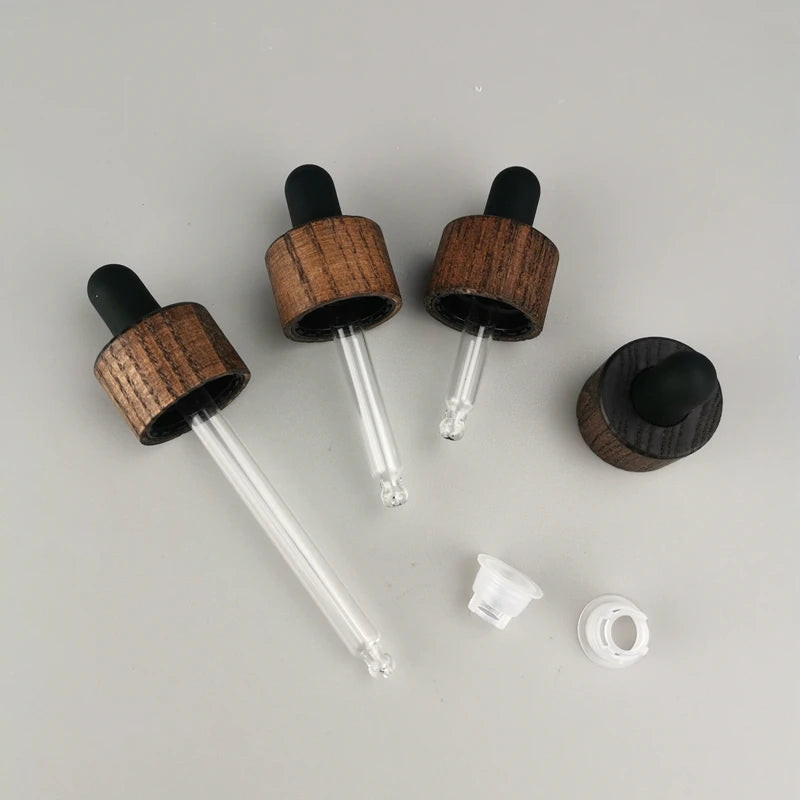 Kard Wood Dropper Cap 20 mm Cosmetic Dropper 20/410 Wooden Cap Serum Dropper with Glass Pipette for Essential Oil Packaging