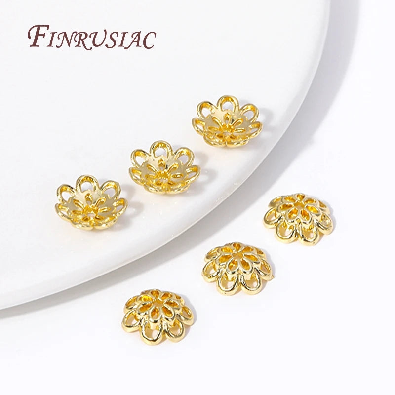 Trendy Double-layer Design Hollow Flower 10MM 18K Gold Plated Alloy Bead Caps DIY Beading Supplies for Bracelet Necklace Making
