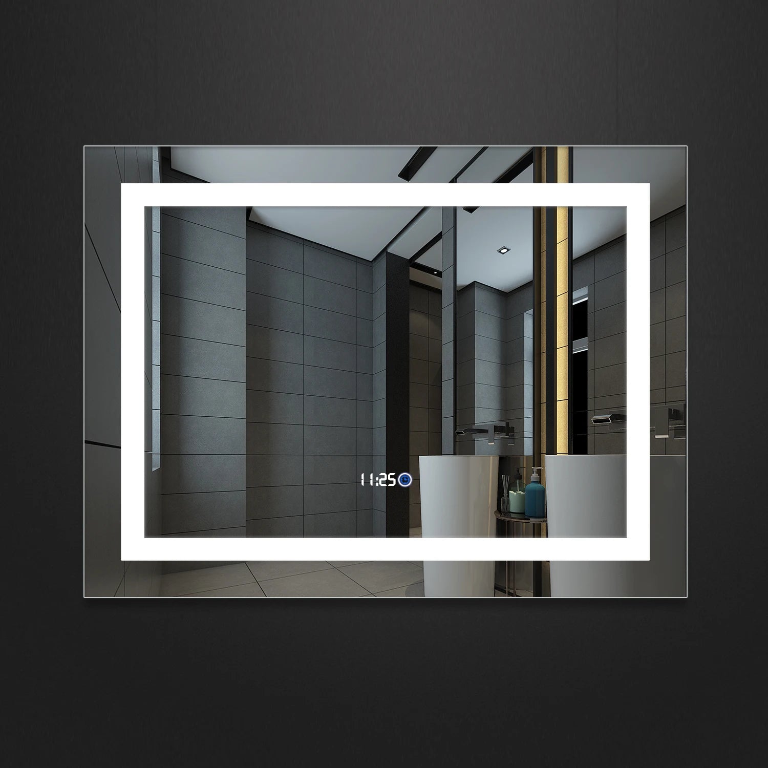 LED Bathroom Mirror Rectangle Bath Mirror Cabinet with Touch Sensor Defogged Anti-fog