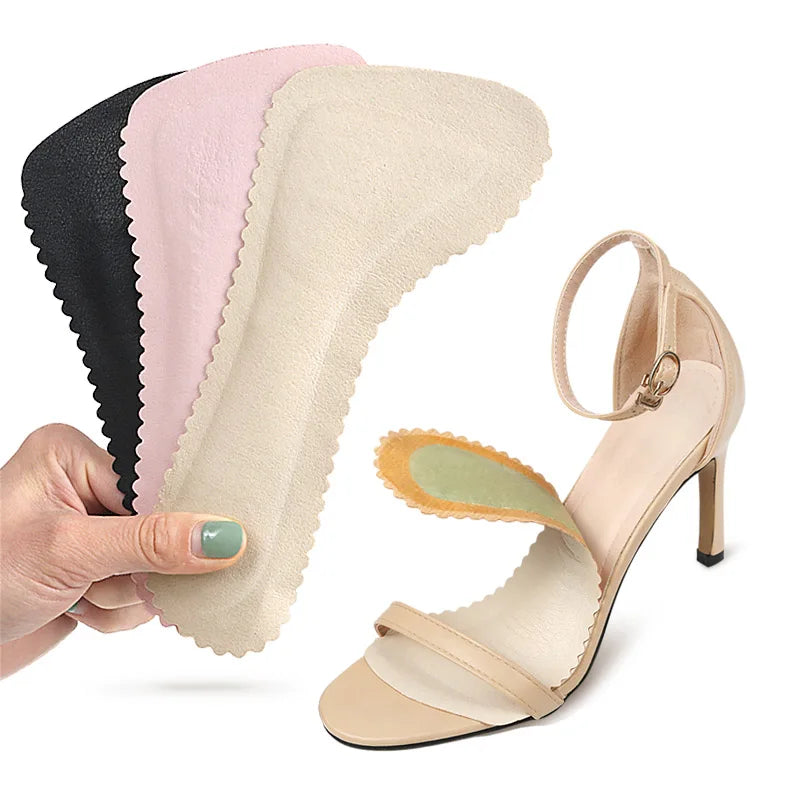 PU Leather Comfortable Insole Adhesive Shoe Insert Pad Anti-Slip Sweat-Absorption High Heel 3/4 Shoe Pads for Sports High Heel