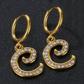 Fashion Brand Designer Custom Famous Brand Initial Letter C C Crystal Rhinestone Hoop Earrings Letter Huggie Dangle Earring Gold