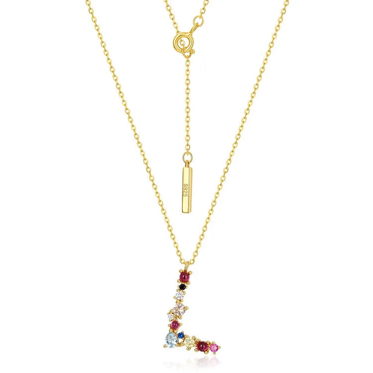 Colorful Zircon Letter  Necklace S925 Sterling Silver Clavicle Necklace for Women Jewelry