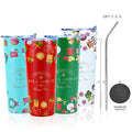 22oz Festival Gift Coffee Tumbler 3D Christmas Pattern Insulated Double Wall Stainless Steel Vacuum Flask with Straw