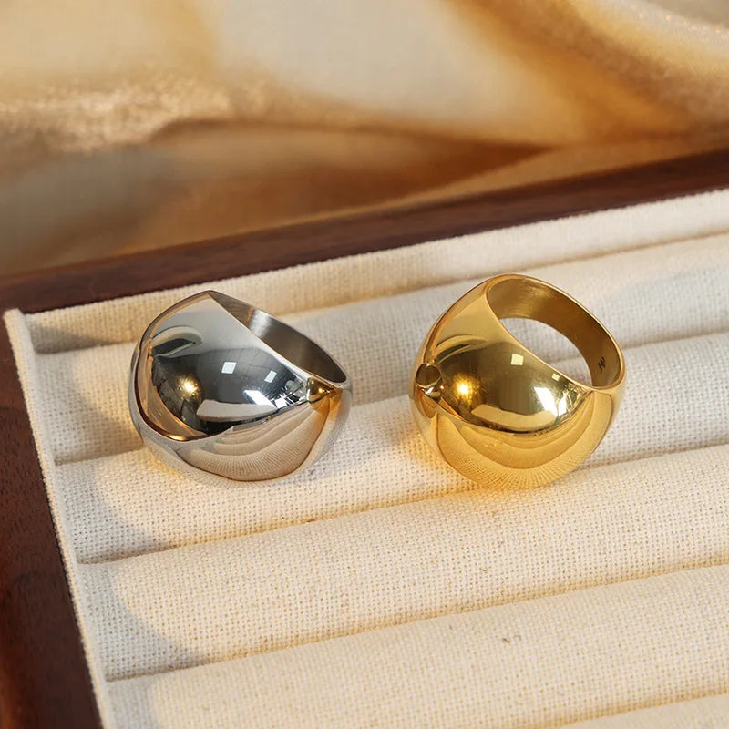 Punk Chunky Geometric Smooth Ring Hip Hop Waterproof 18k Gold Plated Stainless Steel Ring for Women Girls Accessoires De Bijoux