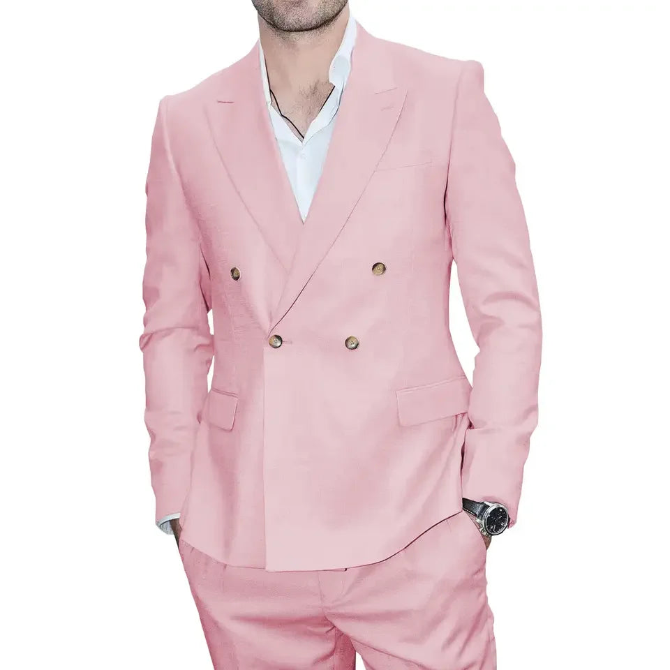Tailor Made Casual Men's Suits Regular Fit 2 Piece (Jacket+Pant ) Party Tuxedos Double Breasted Blazer Pants Set Wedding Suits