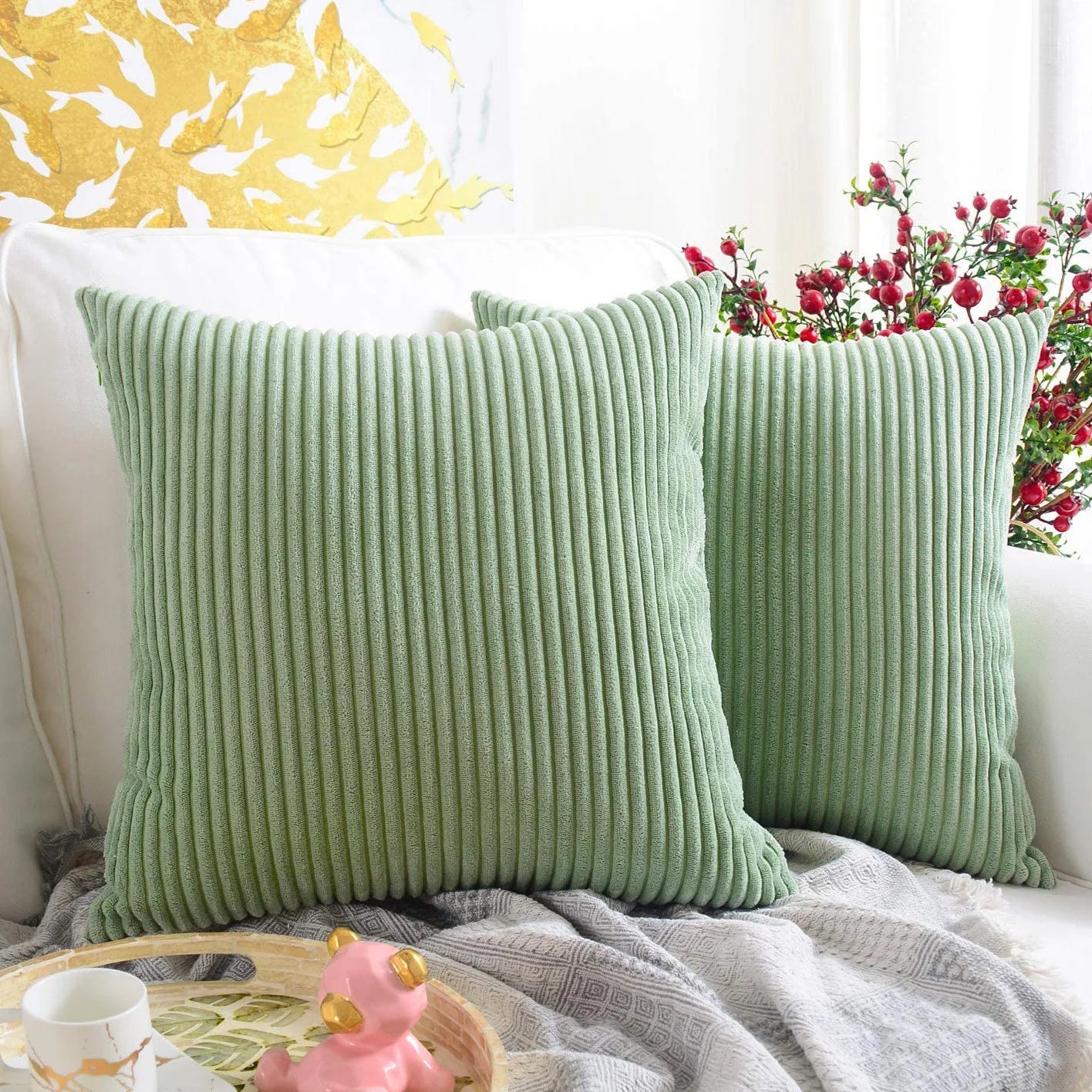 Wholesale Decorative Soft Striped Corduroy Pillowcase Decor Cushion Cover Square Throw Pillow Couch Hotel Polyester