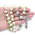 Multi Color Bead Rosary Cross Necklace Soft Ceramics Maria Christian Long Jesus Cross Pendant Handcraft Religious Jewelry