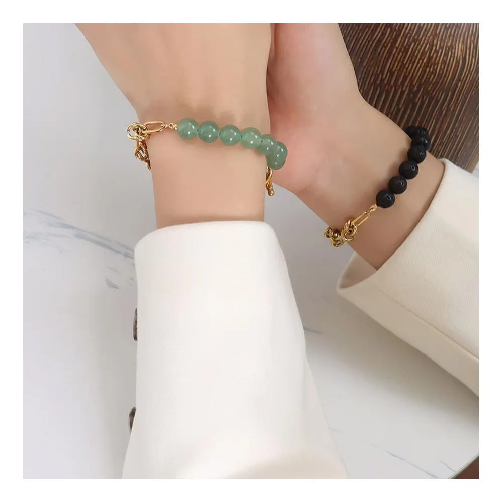 High Quality Splice Chain With OT Toggle Clasp Stainless Nature Jade Stone Black Lava Bracelet Jewelry for Women Men