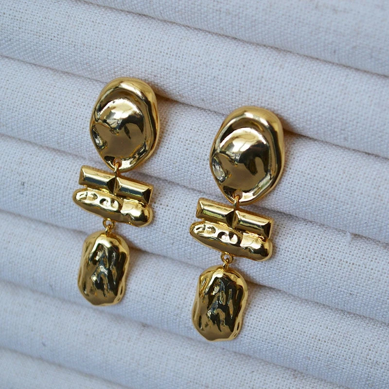 Fashion Brass Plating 18k Gold Irregular Baroque Pendant Earrings for Women Jewellery Factory Wholesale