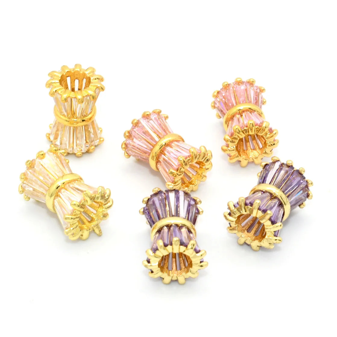 Hot Selling Diy Jewelry Making Findings White Pink CZ Cylinder Brass Spacer Beads for Bracelet Necklace Making