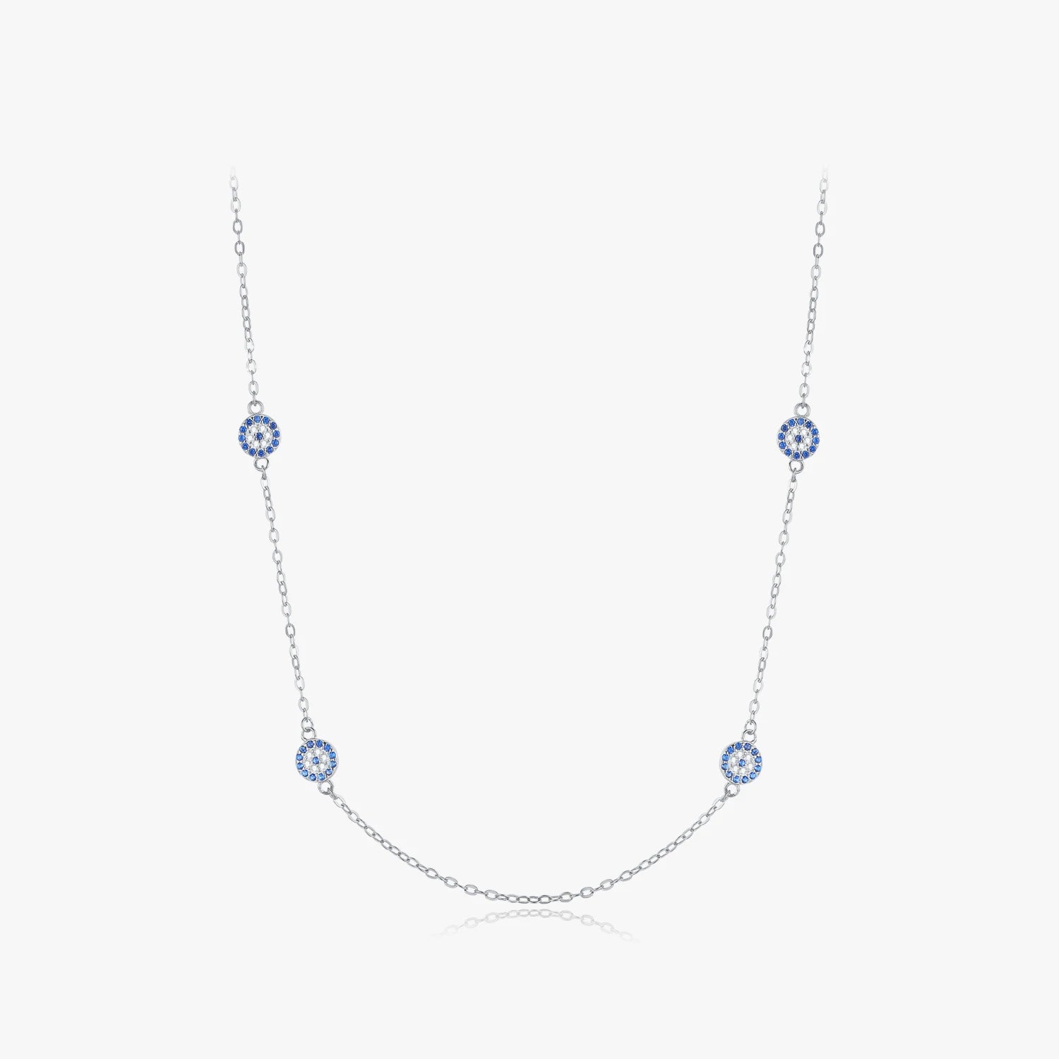 925 Sterling Silver Fine Jewelry Sparkling Clear Blue CZ Neck Chain Lucky Evil Eyes Charm Necklace for Women