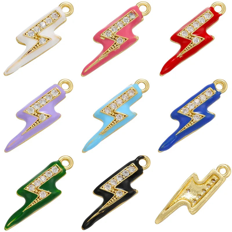 CZ8443 Gold Plated CZ Diamond Pave Multi Colored Enamel Lightning Bolt Charms Pendant