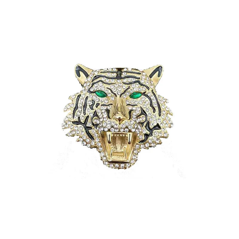 Crystal Rhinestone Brooch Three-dimensional Animal Brooch Roaring Tiger Brooch for Women
