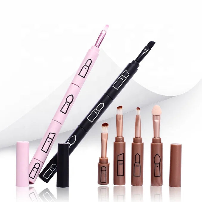 4 in 1 Double Ended Eyeshadow Applicator with Synthetic Hair and Shiny Black Plastic Handle Makeup Brush Set for Eyeshadow