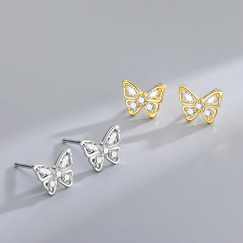 Cute Design S925 Sterling Silver CZ Butterfly Horse Eye Stone Stud Earrings 925 Silver Jewelry for Women RE3234