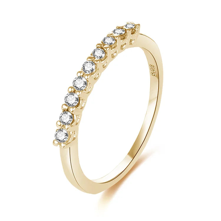 POLIVA 925 Sterling Silver Half Eternity Stackable Wedding Band 18K Gold & Rhodium Plated CZ Ring for Women for Parties