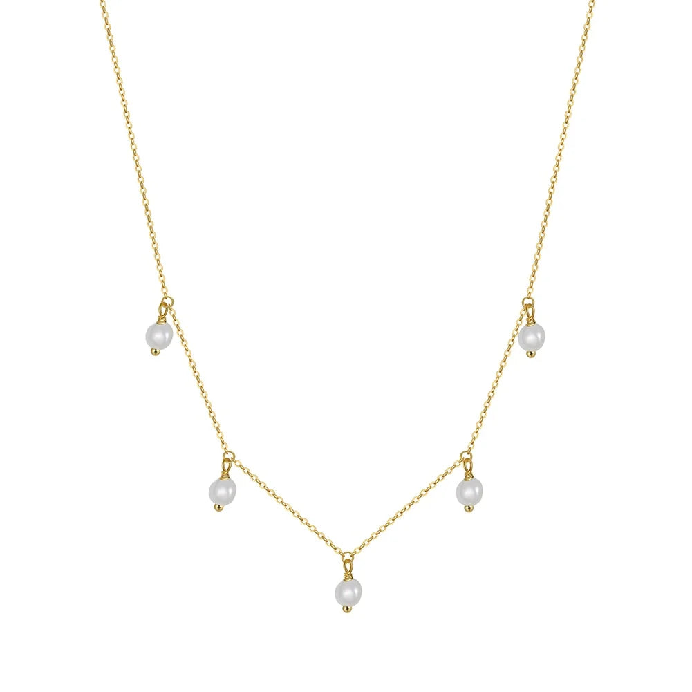 RINNTIN GPN21 Women's Trendy Link Chain Necklace 925 Silver & Freshwater Baroque Pearls Gold Plated Adjustable Necklace