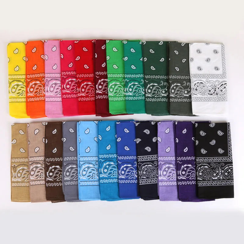 One Dozen 12pcs Assorted Bandanas 22X22 Inch 100% Cotton Novelty Double Sided Print Paisley Cowboy Bandana