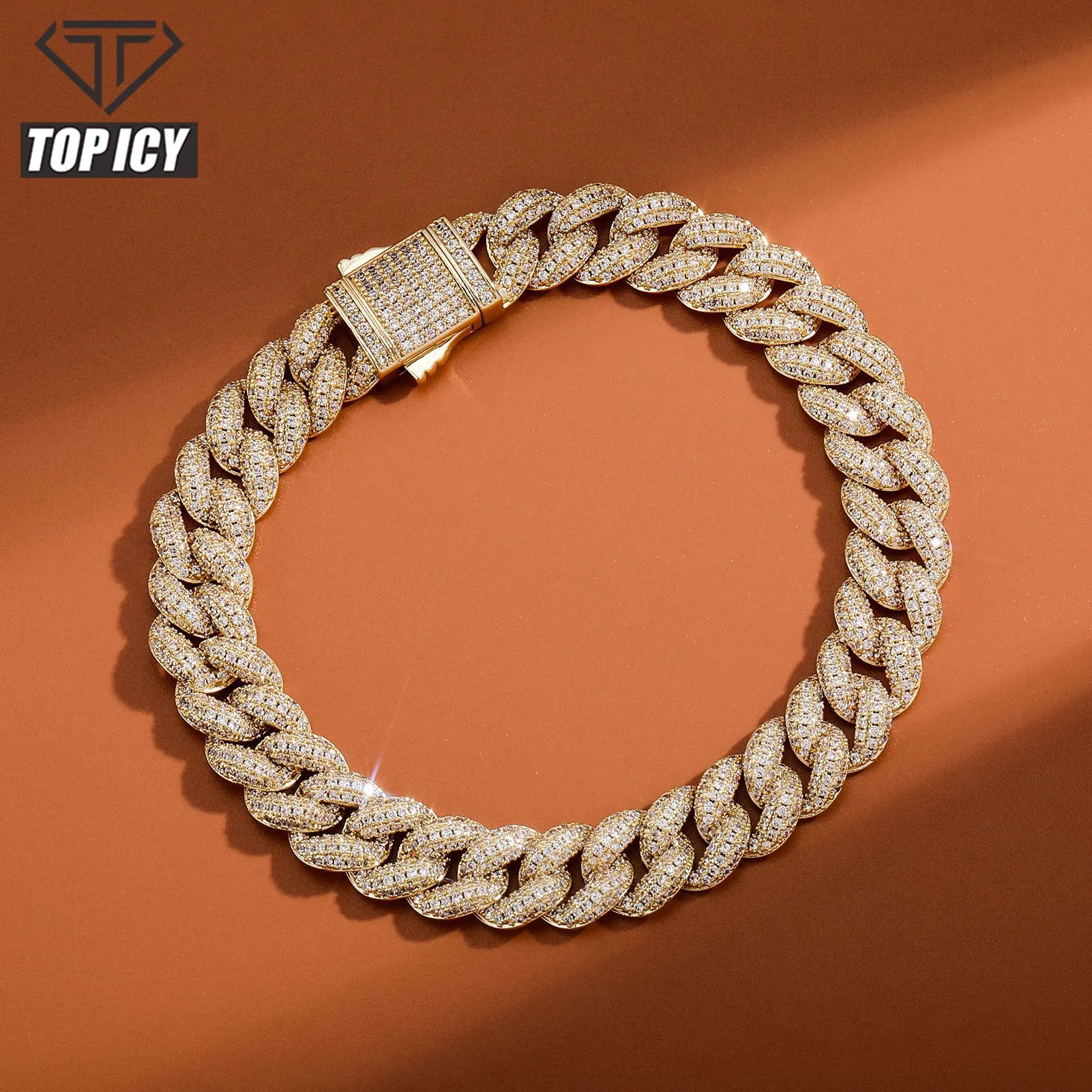 Hip Hop Iced Out 18K Gold Plated Bracelet 10mm Cuban Link Chain Jewelry Necklace Men Necklace Bracelet