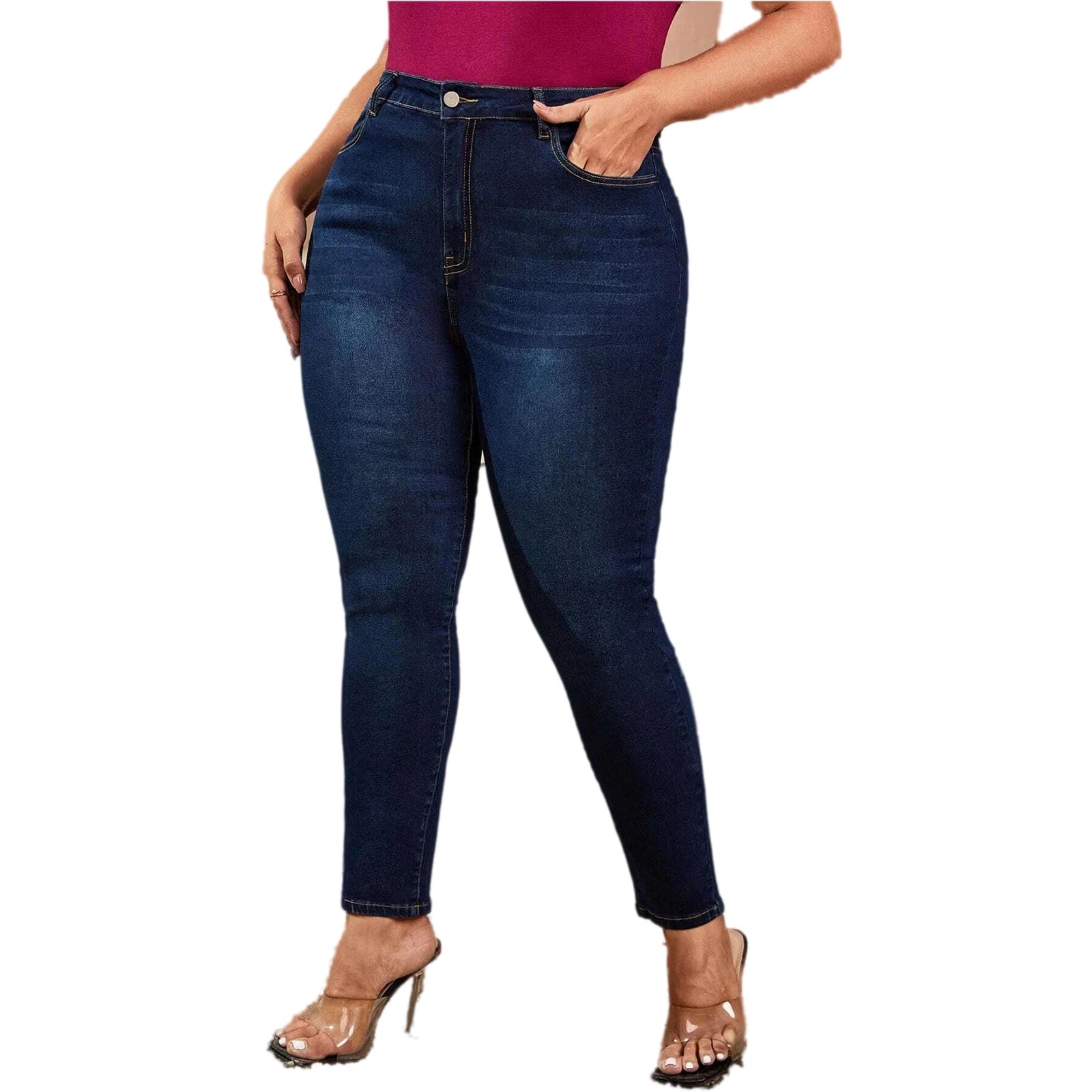 Four Season Straight Stretchy Dark Blue Women's Jeans Casual Soft Comfortable Skinny Pencil Pants Oversize Full Length Denim Mom