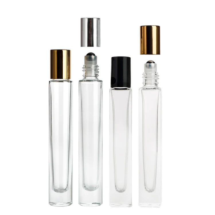 Hot Selling Cylinder Thick Base Cosmetic Packaging 10 ML Glass Perfume Essential Oil Roll on Bottles 10ml with Metal Roller Ball