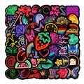 100Pcs Hot Sale Cool Neon Light Decorative Stickers for Laptop Bottle Car Vinyl Black Colorful Sticker