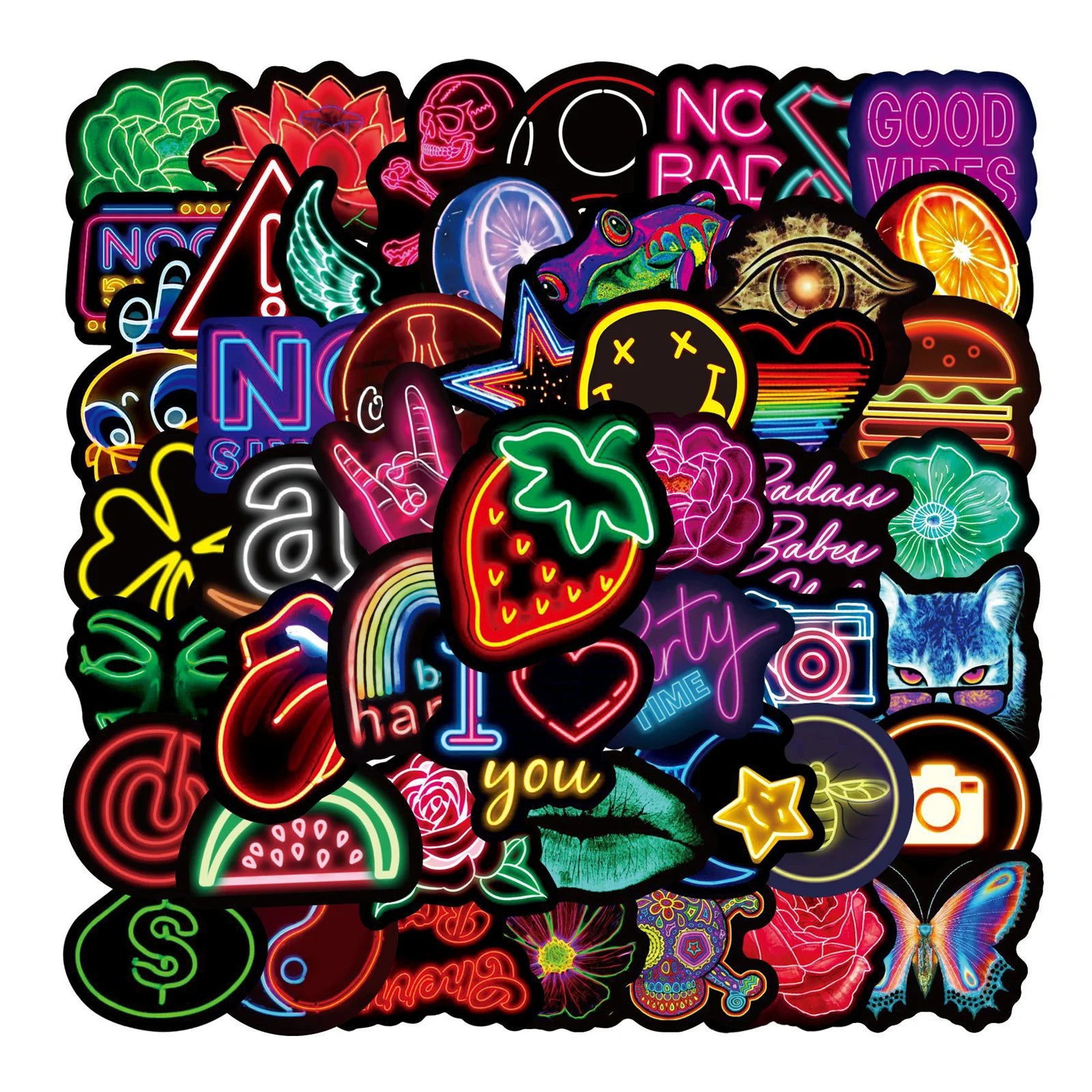 100Pcs Hot Sale Cool Neon Light Decorative Stickers for Laptop Bottle Car Vinyl Black Colorful Sticker