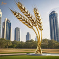 Outdoor Large Garden Decor Modern Metal Gold Coating Art Giant Stainless Steel Polish Farm Crops Wheat Ear Statue Sculpture
