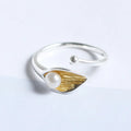 Italy Squillare Plata Anillo Sterling Silver 925 Gingko Open Ring Gingko Leaf Shell Pearl Rings for Women