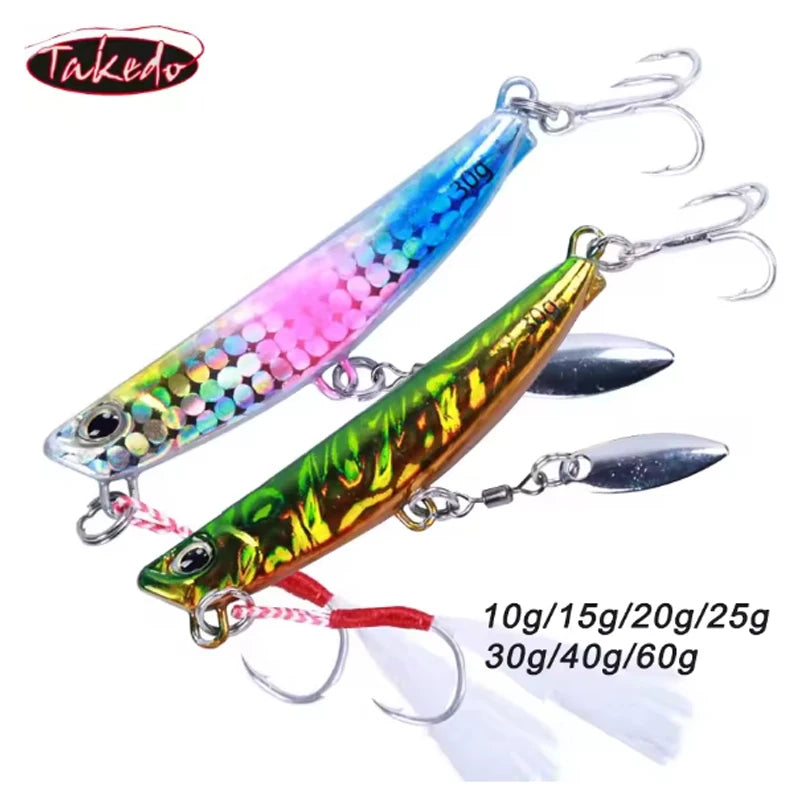 TAKEDO LS06 10g 15g 20g 25g 30g 40g 60g Sinking Metal Jig Lure With Double Hook and Sequins Bait Saltwater JIgging Fishing Lure