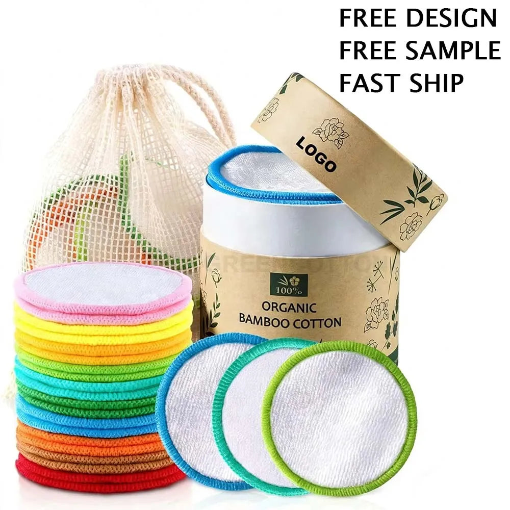 Custom Logo Reusable Makeup Remover Pads With Laundry Bag Round Box Organic Face Cleansing Cotton Washable Eco-Friendly Bamboo