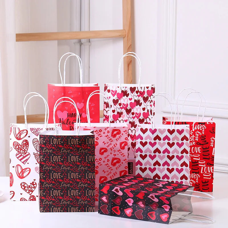 Paper Bag Custom Made Environment Friendly Valentine's Day Paper Bag Printed Love Heart Valentines Day Gift Bags