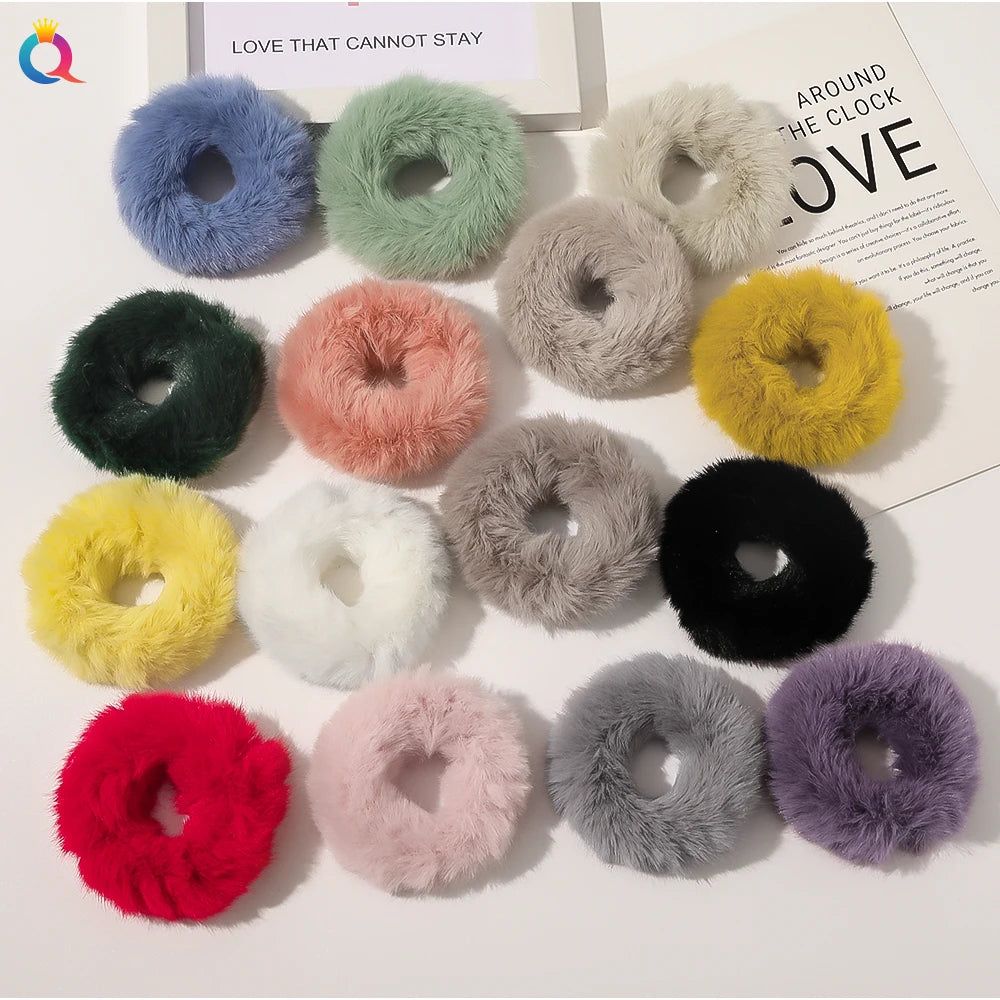 Plush Fluffy Scrunchies Elastic Hair Tie Chouchou Ponytail Holder Woman Girl Winter Warm Hairband