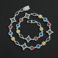 Hip Hop Luxury Jewelry Set Iced Out Diamond Link Bracelet Chain Set Men Women Colorful Cubic Zirconia Gemstone Necklace