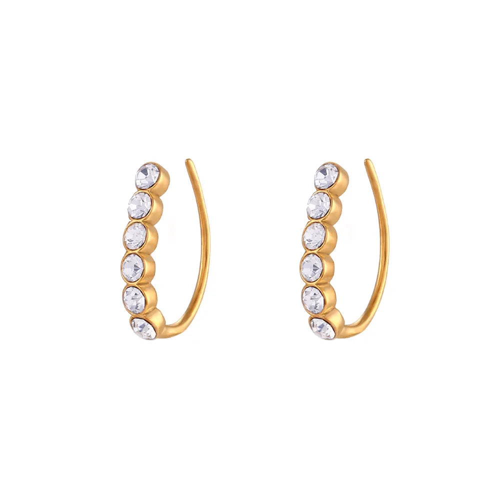 Customized New  Hypoallergenic Quality Women Fashion Stainless Steel Gold Imitation Pearl Zircon Earring for Ladies Hook Earring