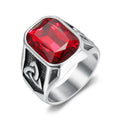 Hip Hop Jewelry Vintage Stainless Steel Ruby Stone Viking Ring Man