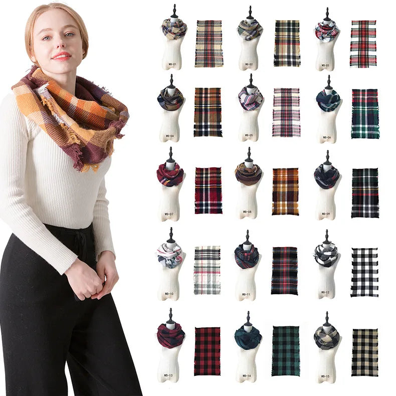 2024 Hot Sale Cute Autumn Winter Checkered Neck Gaiter Wholesale Cashmere Girl Red Black Christmas Buffalo Plaid Neck Scarf