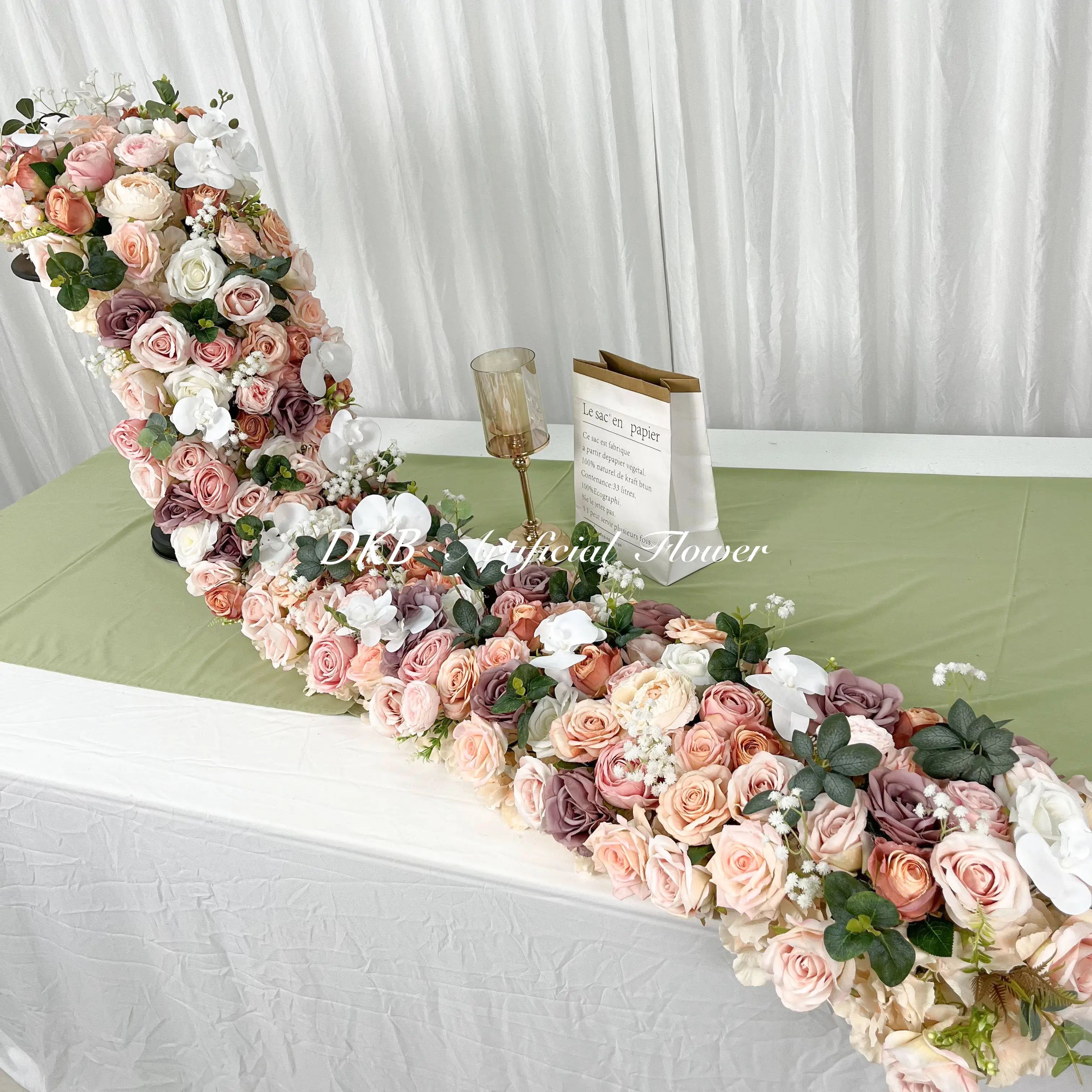 Factory New Design Decorative Arch Runner Flower Real Touch pink Artificial Silk Rose pink Flower Runner