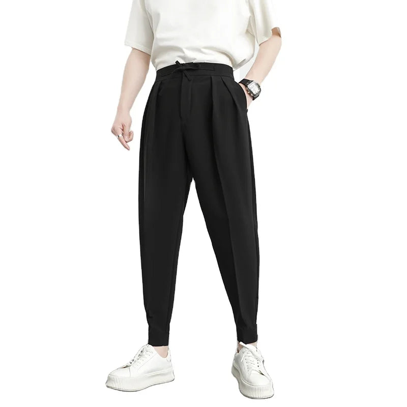 Fashion Mid-waisted Straight Business Formal Social Suit Pants Men Fall Casual Slim Party Wedding Tuxedo Trousers 100% Polyester