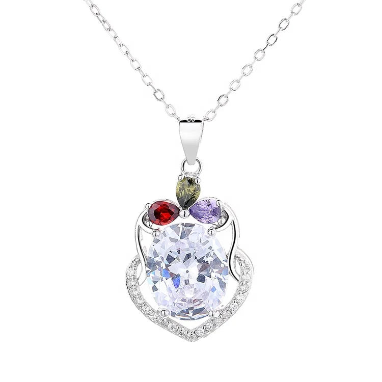 Sterling Silver 925 Pendant with Oval Gemstone Necklace for Women Wedding Jewelry