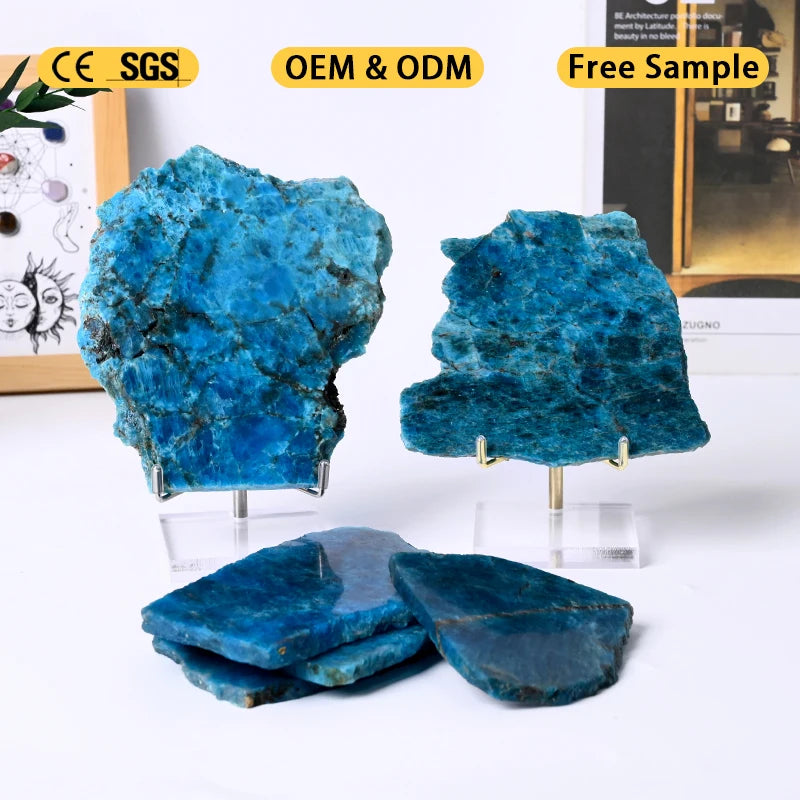 Wholesale Crystal Healing Stone Slice Natural Blue Apatite Slice Slab for Decoration