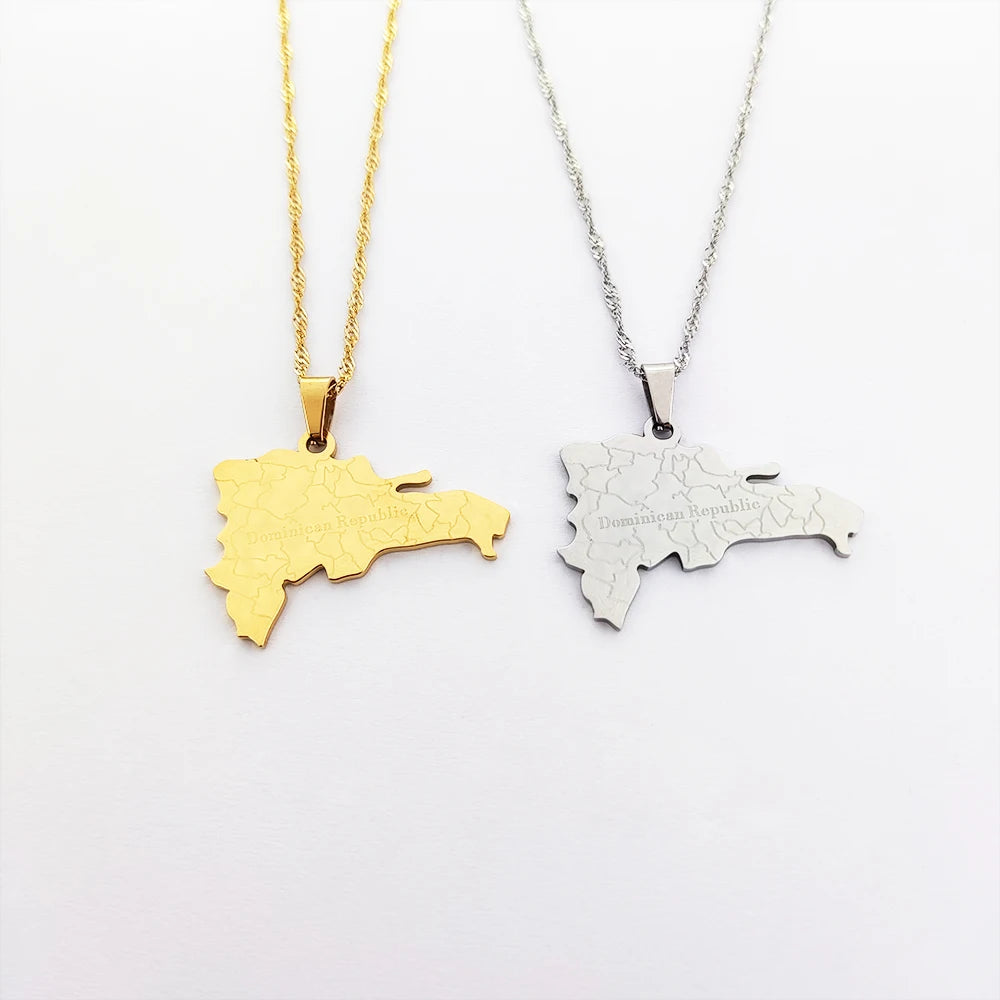 Joyeria Acero Inoxidable Dominican Republic Map Necklace 18k Stainless Steel Necklace Joyeria De Oro Laminado Cadena De Oro 14k