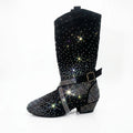 Luxury Customized Color Crystal Rhinestone Faux Suede Upper Suede Outsole Dance Boots Women Heel Class Sparkly Salsa Dance Shoes