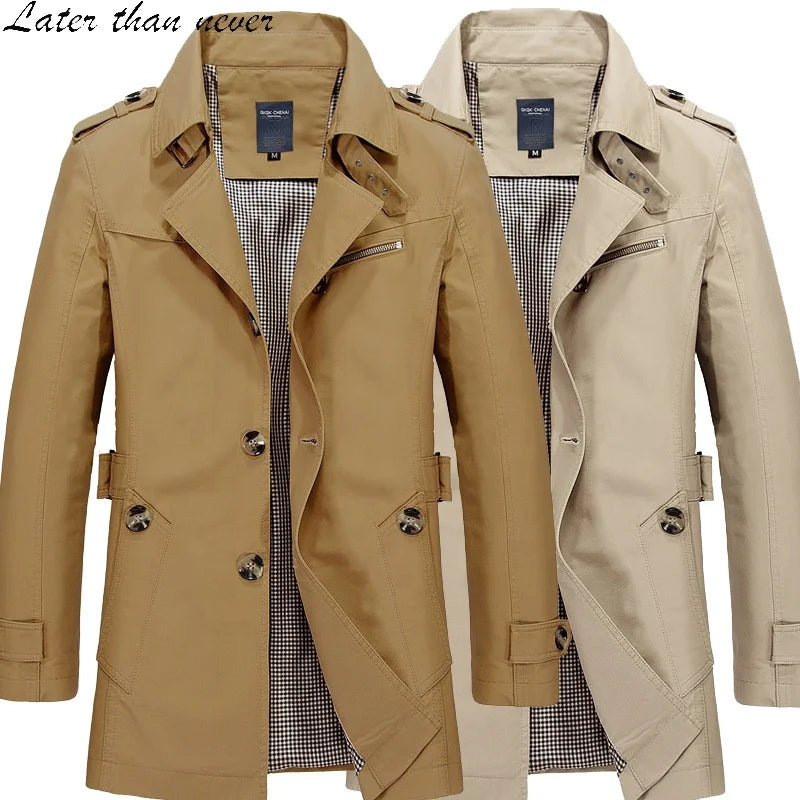 Men's 100% Cotton Full Cotton Trench Jacket Business Casual Blazer with Pocket Decoration Winter Spring Autumn Windbreaker