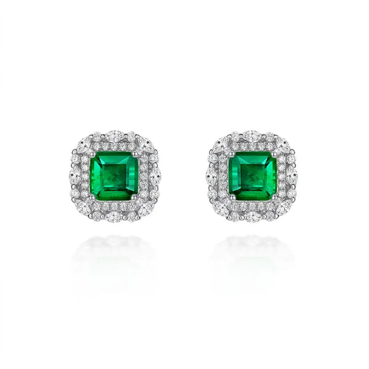 Female Luxury Vintage Emerald Cut Geometric Zircon Inlaid Sterling Silver Stud Earrings for Anniversary Hot Selling