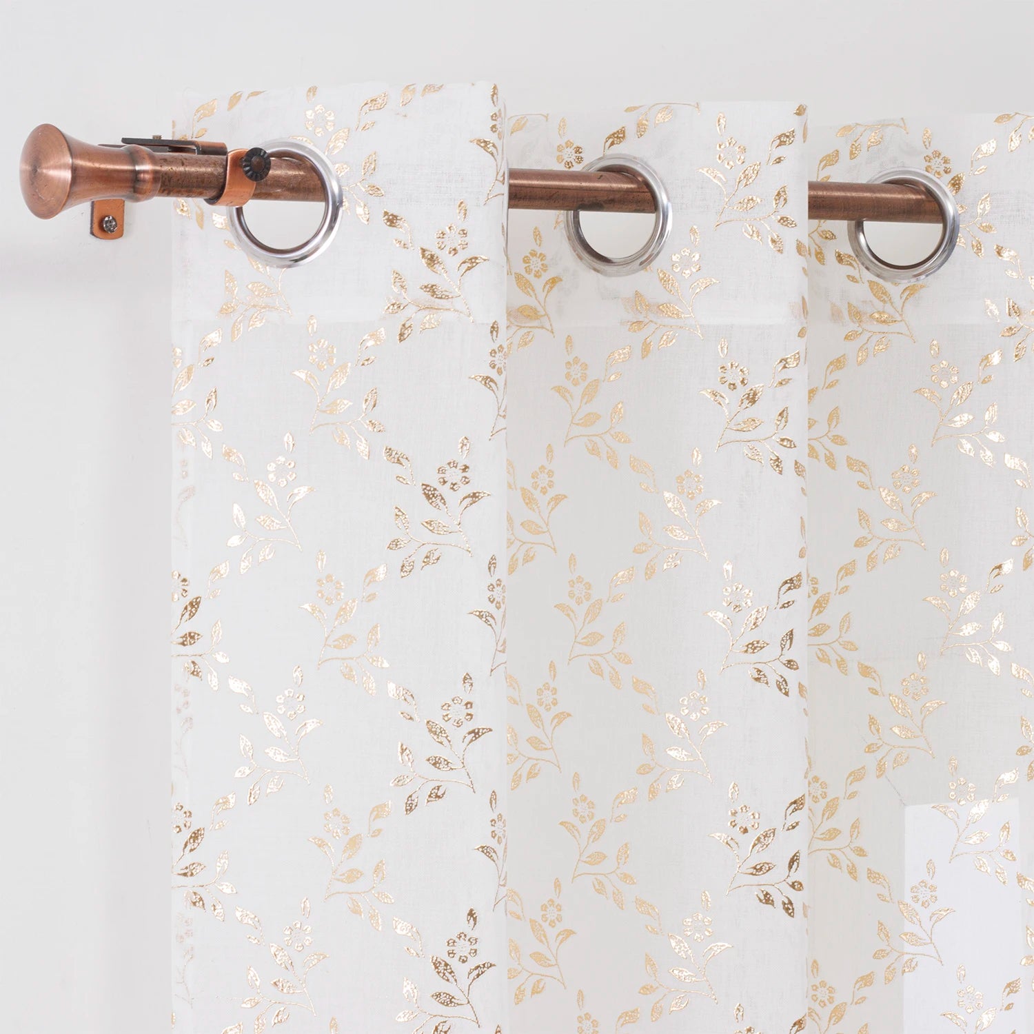 Factory Wholesale Gold Floral Leaves Pattern Tulle Sheer Curtains Dew Drop Design for Living Room Bedroom Window Valances