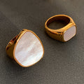Vintage Brass Plating 18k High Shine Gold White Mother of Pearl Ring Female Jewelry Logo Custom