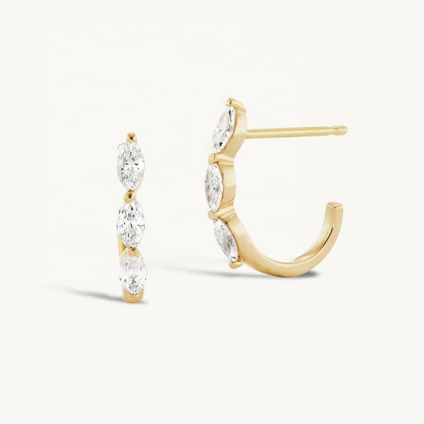LOZRUNVE 925 Sterling Silver 14k 18k Gold Plated Marquise Letter J Hook Stud Huggie Earring Wholesale