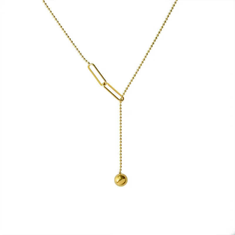 Minimalist Simple Stainless Steel 18K Gold Bead Chain Long Y Shape Lariat Necklace for Women
